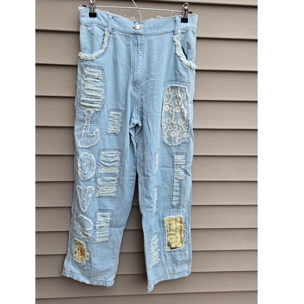 Paper Lace Light Wash Distressed Patchwork Boho Jeans Small